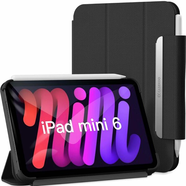 CASEKOO iPad mini6 ケース ハイブリッド 保護ケース ブラック iPad nimin カバー 手帳型 ブラック