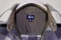 90's OLD STUSSY Shirts Jacket size S USA製 ウールシャツ ジャケット チェック柄 紺タグ ビンテージ_画像4