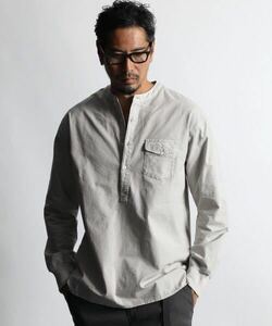 The DUFFER of ST.GEORGE ECO FRIENDLY DYEING NO COLLAR RIBBED SH：サステナブル エコ ノーカラー リブ袖シャツ　L灰