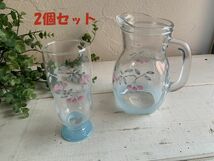 ◆J30◆Many マニー スリーズ・フランセーズ＆チェリー Gガラス ジャグL 1.2L/ビアグラス ガラス製 2個セットフランス雑貨 参考合計5940円_画像1