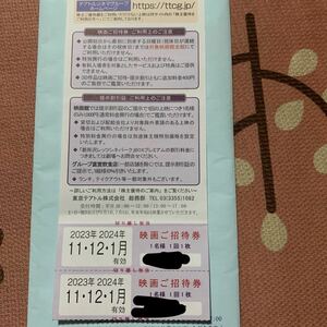 東京テアトル 株主優待 ２名　有効期限1月末女性名義 