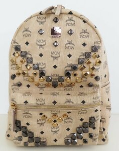 M01 MCM エムシーエム スタッズ ヴィセトス モノグラム キャンバス/レザー バックパック リュック ベージュ