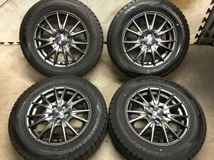 【195/65R15】バリ山19年ダンロップ スタッドレスタイヤ【15×6J+43 PCD100 5H】VELVAアルミホイール 4本　プリウス,インプレッサなど