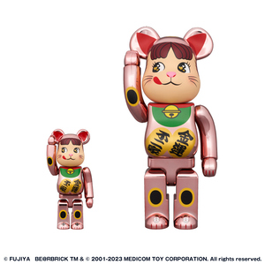 BE@RBRICK ベアブリック 招き猫 ペコちゃん 金運 ダブル小判 桃金メッキ 100％ 400％ 　不二家抽選当選品　新品未開封