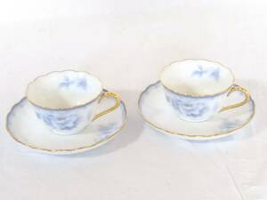 ★食器★Noritake ノリタケ/カップ＆ソーサー/ペア/2客セット/青い花/金彩/5717/RESONANCE BLEUE レゾナンスブルー/箱なし