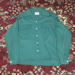 50s Manhattan Rayon Gabardine Shirt マンハッタン レーヨンギャバジン シャツ サイン入り グリーン ヴィンテージ ビンテージ vintage