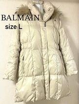 ◆美品◆BALMAIN バルマン ダウンコート Lサイズ ラクーンファー ロング ベージュ系 _画像1