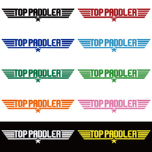 ステッカー TOP PADDLER トップパドラー ピンク 縦4.5ｃｍ×横25ｃｍ パロディステッカー 釣り カヤック ゴムボート カヌー_画像2