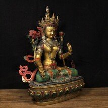 【蔵友館蔵品・銅製・彩繪・描金・白度母像】・希少珍品・置物・賞物・中国時代美術_画像3