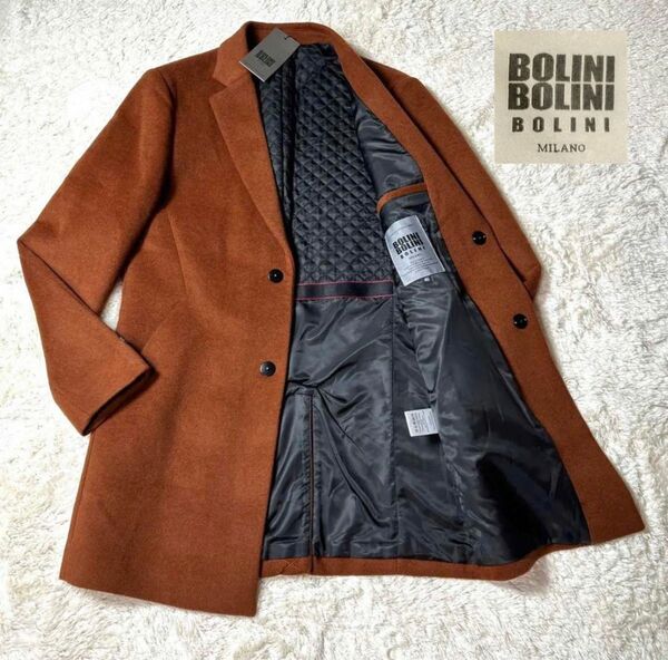 【新品タグ付】BOLINI 高級高品質ウールカシミアタッチ チェスターコート46