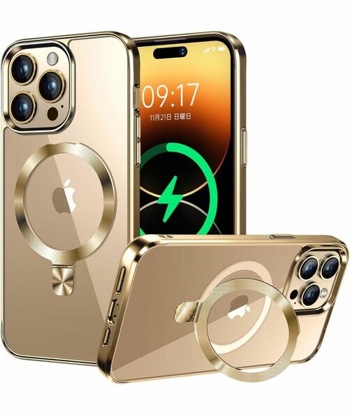 iPhone14pro max ケース MagSafe対応 スマホリング内蔵 ゴールド