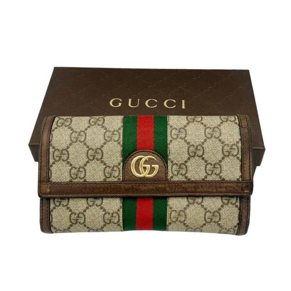 【良品】グッチ GUCCI 523153 GGスプリーム オフィディア シェリーライン コンチネンタルウォレット 長財布 ブラウン