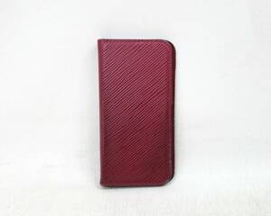 １円★中古【LOUIS VUITTON】ヴィトン スマホカバー iPhoneX XS用 イニシャル入り M64468 エピ フォリオ ワインレッド系