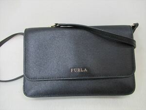 1円★中古品【FURLA】フルラ ショルダー ウォレット 斜め掛け バッグ 財布 取り外し可能 黒 ブラック ブランド