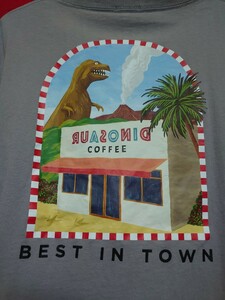 FREAKS STORE フリークスストア DENOSAUR CAFFEE プリントTシャツ 中古 Lサイズ グレー ディノサウルス コーヒー