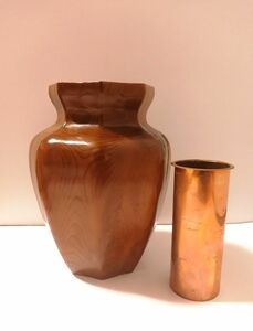 銘木　北海花瓶　毫風　おんこ1位　美しい木目　銅製筒付き