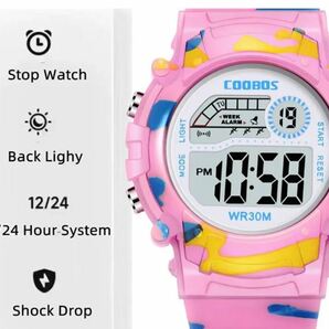 送料無料 未使用品 COOBOS 子供 キッズ ブルー デジタルウォッチ スポーツ腕時計の画像5