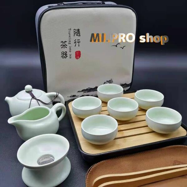 中国茶器フルセット　コンパクト収納ケース付　COLOR/ライトグリーン