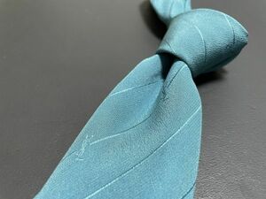 【美品】YvesSaintLaurent　サンローラン　ロゴ＆レジメンタル柄　ネクタイ　3本以上送料無料　ブルーグリーン