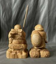 極上品　仏教工芸品　一刀彫　総ケヤキ材　福神　恵比寿　大黒_画像8