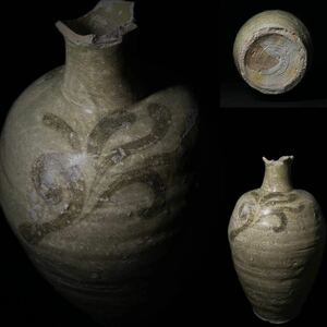 花瓶　古瀬戸　灰釉壺　草文瓶子　時代物　古陶磁　骨董品　花器　A01