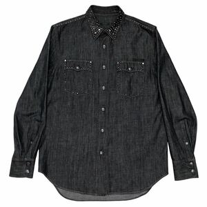 PRADA Prada studs equipment ornament long sleeve shirt dress Denim snap-button shirt blouse tops archive men's size 38 gray 