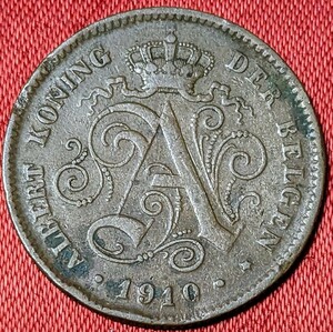 ベルギー　2セント青銅貨　1910年 　【特年・流通品】　　No.2368