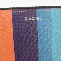 新品 1円～ 定価28,600円 ポールスミス ラウンドジップ 長財布 マルチ シグネイチャーストライプ 牛革 Paul Smith 【B2517】_画像2