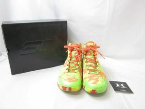 中古 アンダーアーマー UNDER ARMOUR スニーカー ハイカット バスケットボールシューズ 28.5cm グリーン オレンジ メ