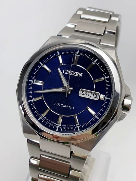 S220 新品 シチズン CITIZEN AT/自動巻 4150-S104866 ネイビー 文字盤 デイデイト 裏スケ 腕時計