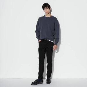 ★美品 UNIQLO ユニクロ ウルトラストレッチスキニーフィットジーンズ デニムパンツ w34 黒 ブラック 裾上げ無し XLくらい ブラックデニム