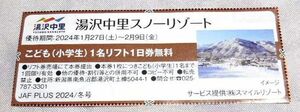 ★早い者勝ち★湯沢中里スノーリゾート 小学生リフト1日券 無料 有効期限2月9日 送料63円♪