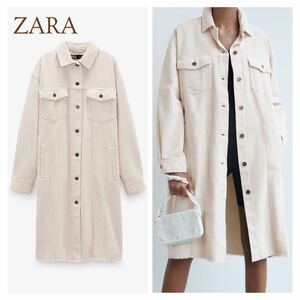 美品 ZARA ザラ コーデュロイジャケット コットン スプリングコート 春 ブルゾン 羽織 エクリュ M レディース A5195