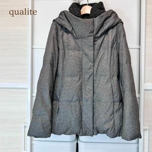 美品 qualite カリテ 防寒 防風 ダウンコート 40 (L)チャコールグレー レディース A4893