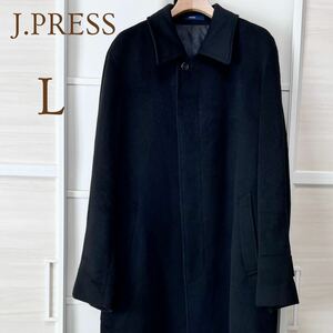 【日本製】ジェイプレス J.PRESS 高級 アンゴラ100% ステンカラーコート ロングコート 冬アウター　メンズ L 黒 ブラック オンワード A4938