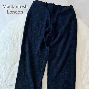 美品 Mackintosh London マッキントッシュ ロンドン デニム調スラブイージーパンツ 42 (XL) ウール ネイビー系　三陽商会 メンズ A5191