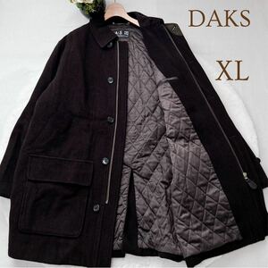 【大きいサイズ】日本製 DAKS ダックス 溢れ出す高級感 アンゴラ ウール 中綿 キルティング ステンカラーコート XL ブラウン メンズ A5097