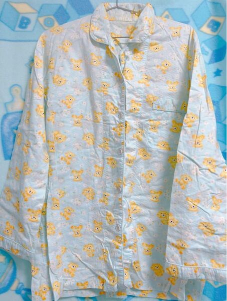 くまさん パジャマシャツ 水色 ファンシー レトロ 古着 80s 90s