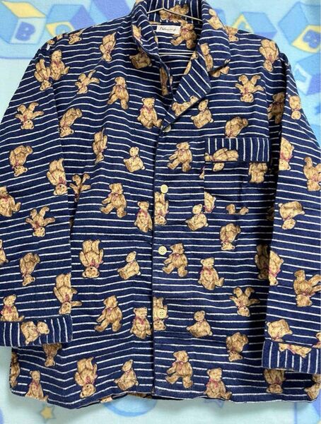 くまさん パジャマシャツ 紺色 ネイビー ファンシー レトロ 80s 90s 古着