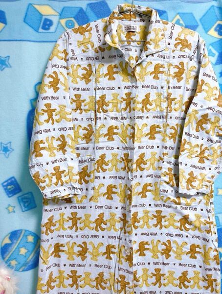 くまさん パジャマシャツ ロング 水色 ファンシー レトロ 80s 90s 古着