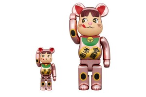 BE@RBRICK 招き猫 ペコちゃん 金運ダブル小判 桃金メッキ 100% & 400% 　ベアブリック　不二家