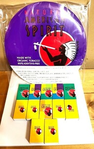 ★O-52★非売品★新品未開封★AMERICAN SPIRITS アメスピ 缶バッヂ風看板 ＆マッチ12個セット★パープル