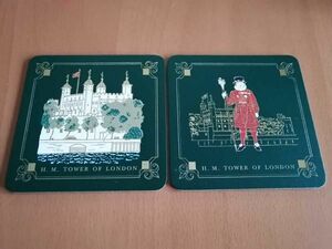  England leather Coaster 2 pieces set leather made green 8.8cm×8.8cm