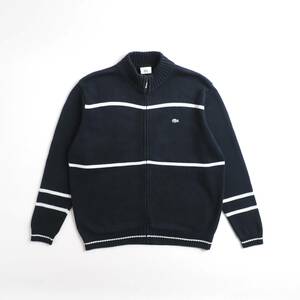 ラコステ　Lacoste　コットン１００％　ドライバーズニット　ジップアップ　濃紺色　美品　メンズ