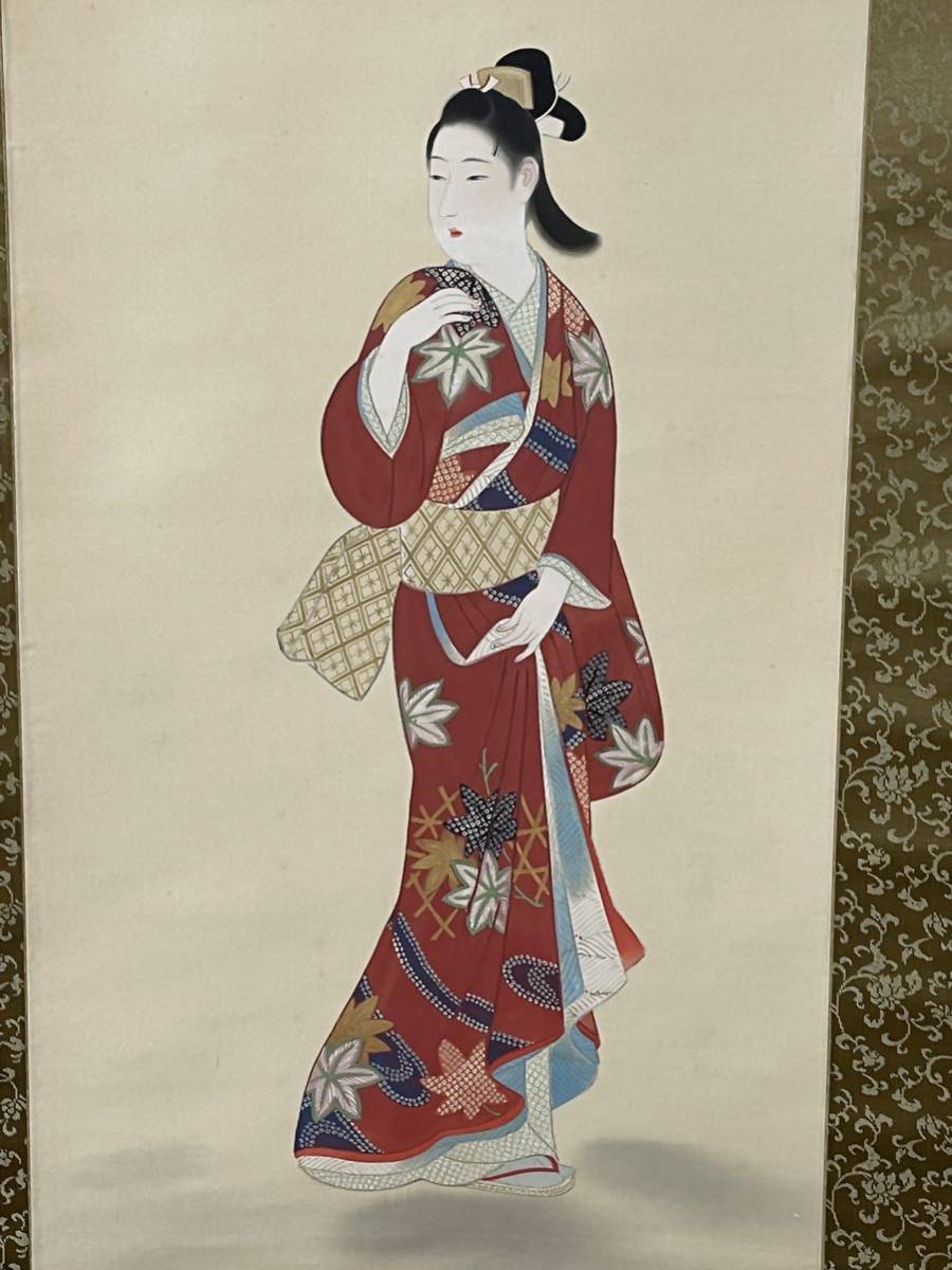 Immediate decision! Copy Yozuki Yokoo / Autumn leaves Beautiful woman painting hanging scroll (Search = Shinsui Ito, Kiyokata Kaburagi, Shoen Uemura, Hidetomo Hirosaki, Kigetsu Kikuchi, Seien Shima, Daizaburo Nakamura, Shoen Ikeda, Kopo Ito), painting, Japanese painting, person, Bodhisattva