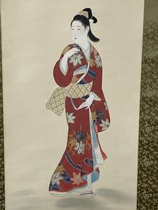 Art hand Auction Immediate decision! Copy Yozuki Yokoo / Autumn leaves Beautiful woman painting hanging scroll (Search = Shinsui Ito, Kiyokata Kaburagi, Shoen Uemura, Hidetomo Hirosaki, Kigetsu Kikuchi, Seien Shima, Daizaburo Nakamura, Shoen Ikeda, Kopo Ito), painting, Japanese painting, person, Bodhisattva