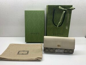 グッチ GUCCI コンチネンタルウォレット　456116 GGマーモント×レザー ベージュ×アイボリー×ダークブラウン 財布　箱　紙袋付き