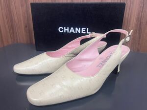 CHANEL シャネル ココマーク　レザー パンプス バックストラップ　ミュール　ヒール　靴　アイボリー　36 1/2