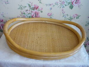 ラタン編みのトレー お盆 楕円形 天然籐編み トレイ キッチン雑貨 オーバル