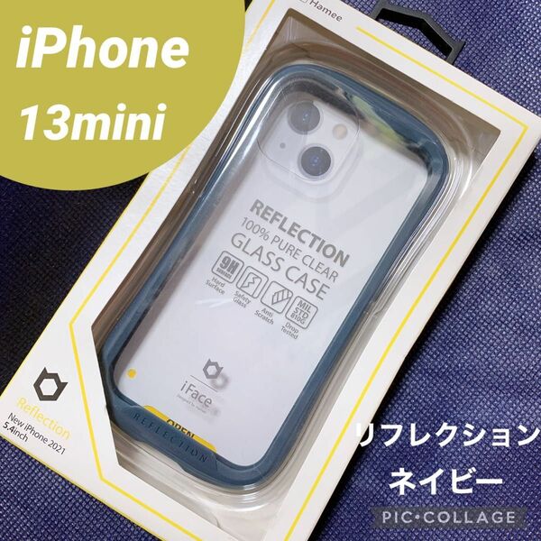 13mini iFace リフレクション　ネイビー　紺　iPhone ケース クリア アイフェイス 透明 Reflection